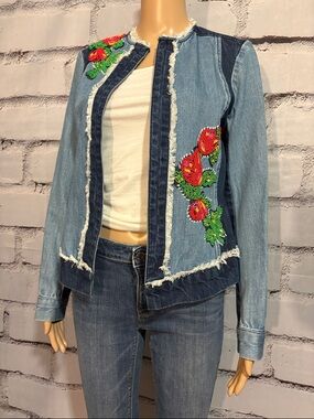 NWOT Relativity Beaded Denim Jacket Size Small